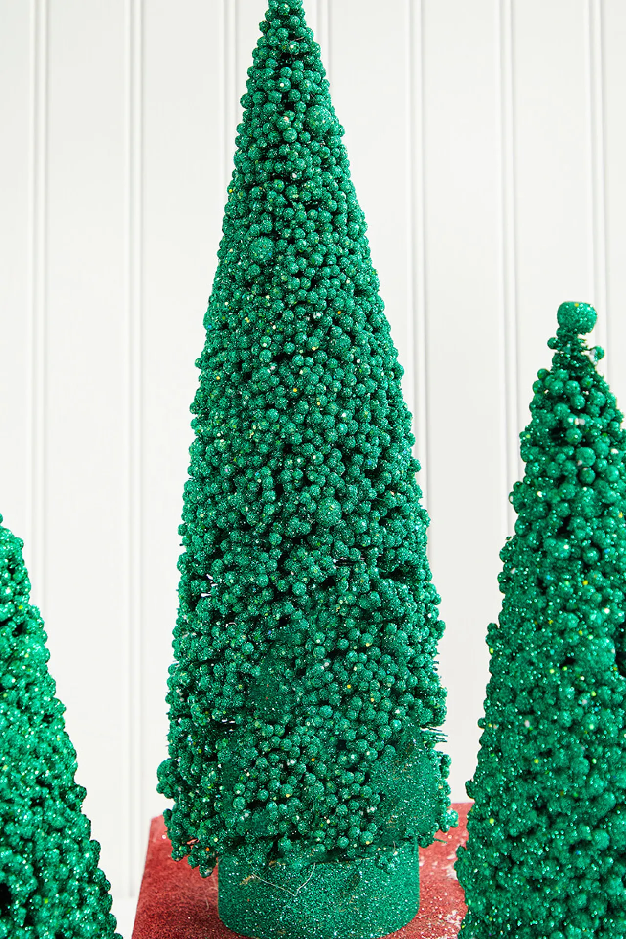 Fashion Bottle Brush Trees - Set Of 3 - Green Christmas Accents
