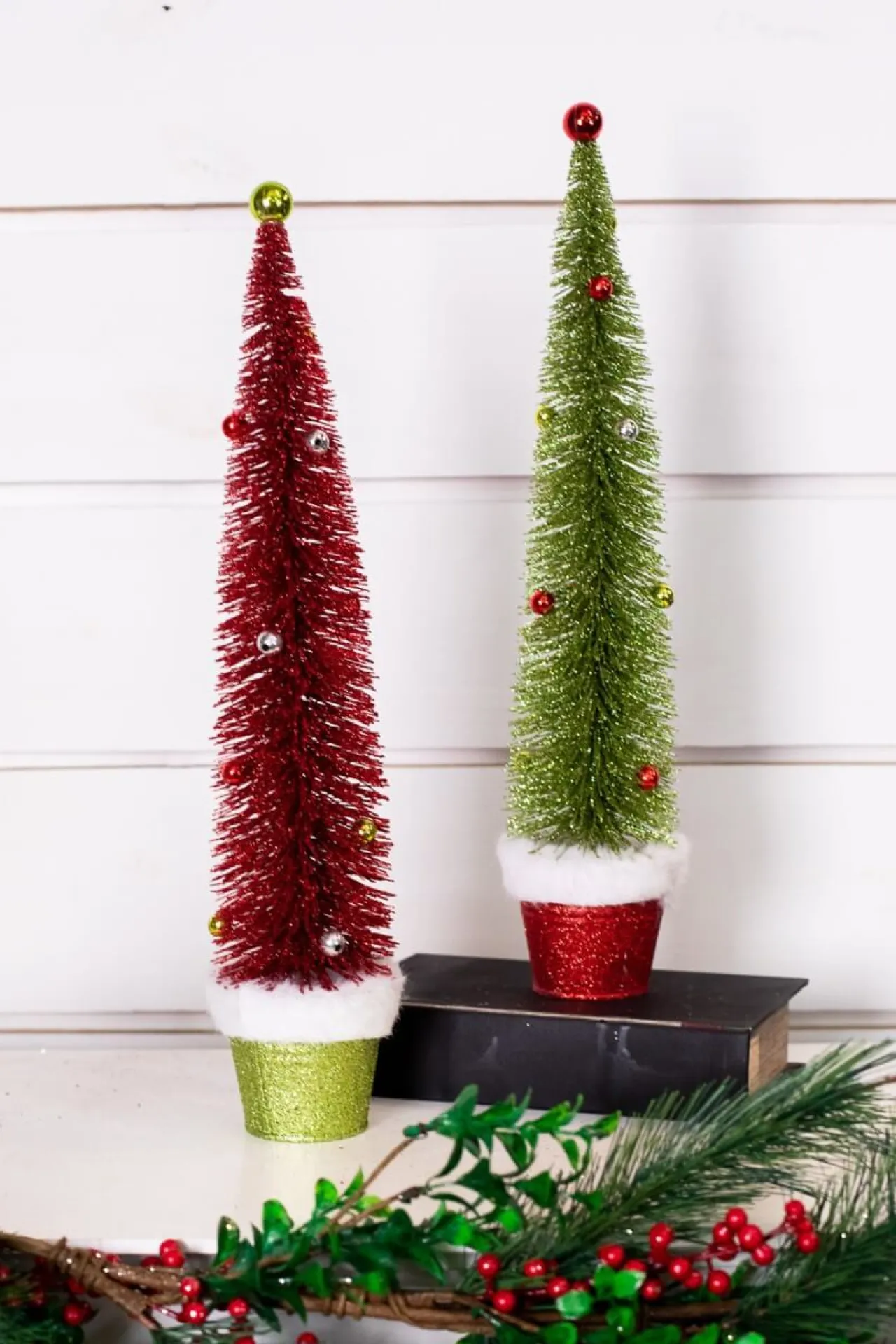 Cheap Bottle Brush Very Merry Tree Christmas Accents