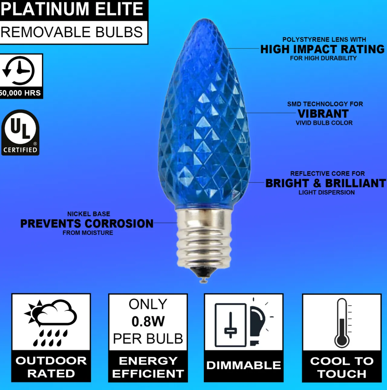 Sale C9 Platinum Elite LED SMD Bulb (25 Bulbs/bag) - Faceted, Blue Bulbs|Outdoor Lighting