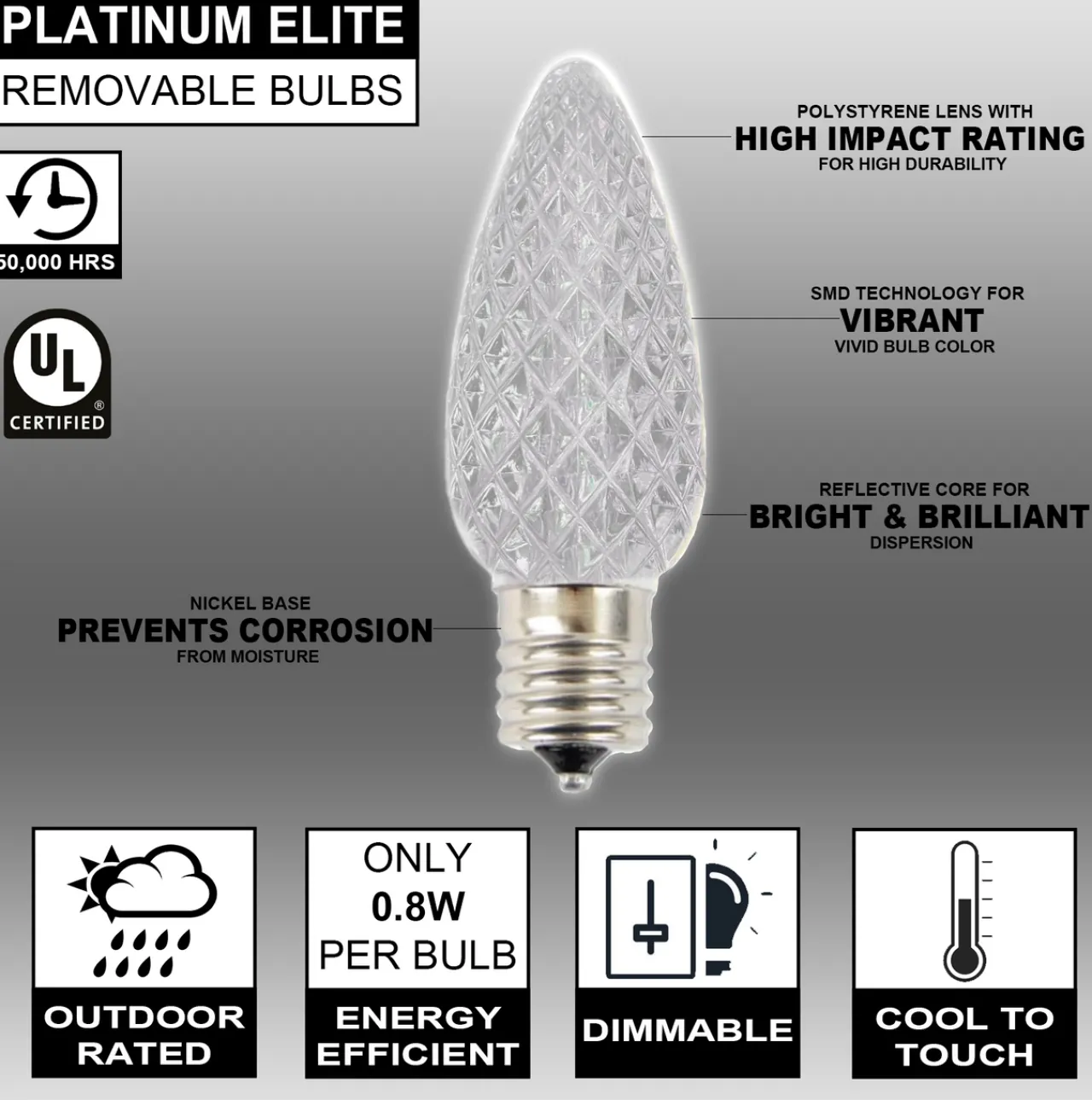 Discount C9 Platinum Elite LED SMD Bulb (25 Bulbs/bag) - Faceted, Cool White Bulbs|Outdoor Lighting