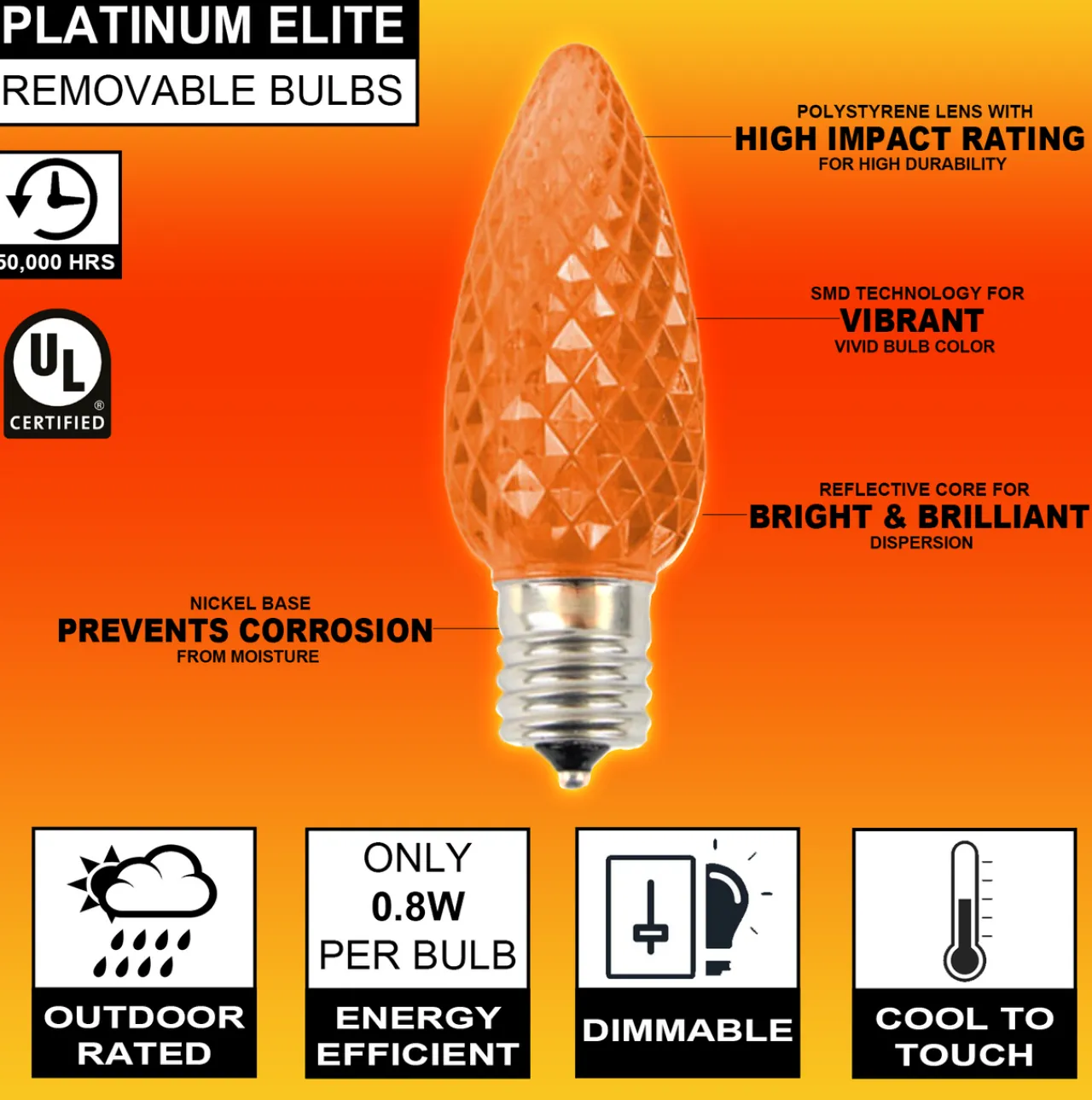 Outlet C9 Platinum Elite LED SMD Bulb (25 Bulbs/bag) - Faceted, Orange Bulbs|Outdoor Lighting
