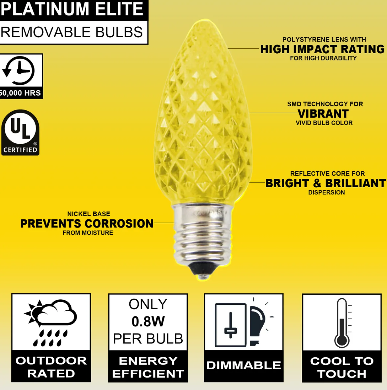 Clearance C9 Platinum Elite LED SMD Bulb (25 Bulbs/bag) - Faceted, Yellow Bulbs|Outdoor Lighting