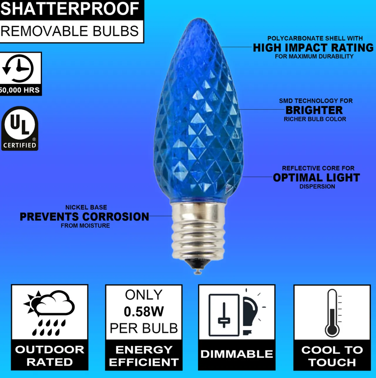 Discount C9 Wonderful LED SMD Bulb (25 Bulbs/bag) - Faceted, Blue Bulbs|Outdoor Lighting