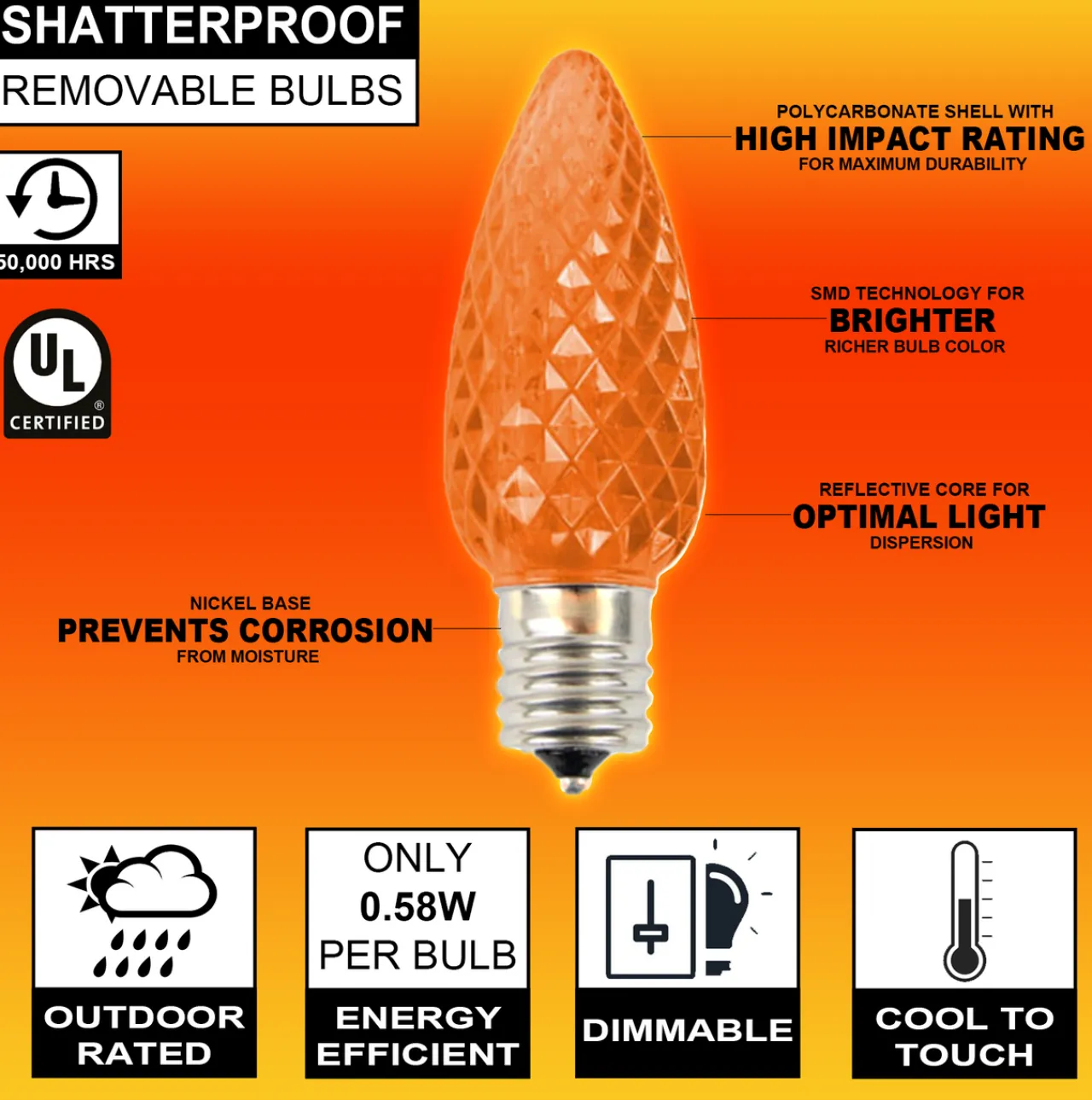 Fashion C9 Wonderful LED SMD Bulb (25 Bulbs/bag) - Faceted, Orange Bulbs|Outdoor Lighting