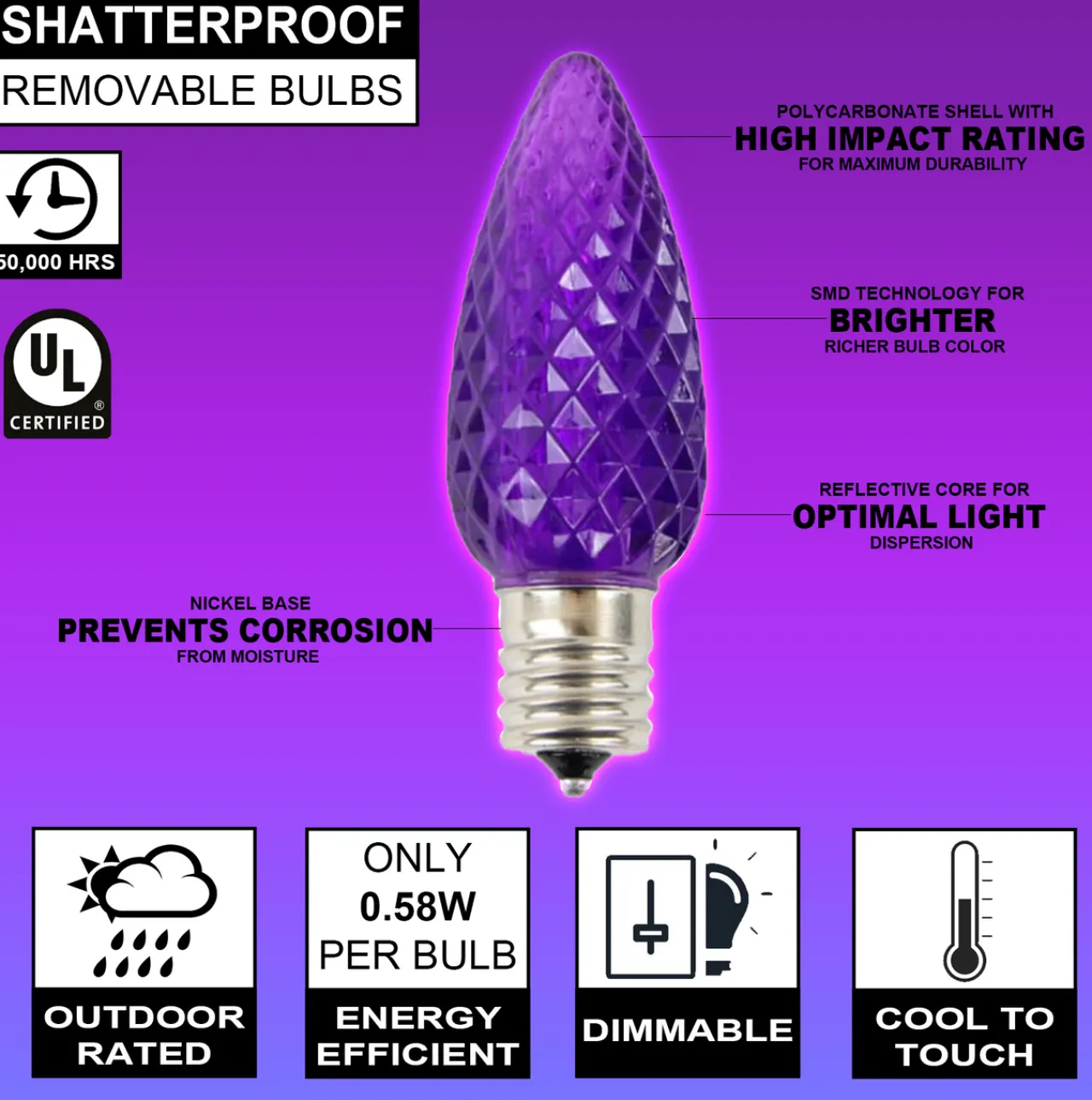 Cheap C9 Wonderful LED SMD Bulb (25 Bulbs/bag) - Faceted, Purple Bulbs|Outdoor Lighting