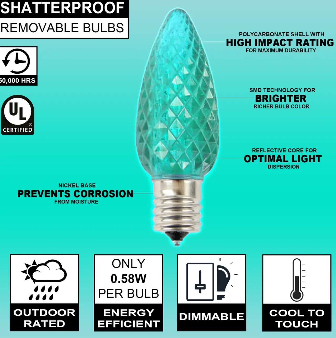 Outlet C9 Wonderful LED SMD Bulb (25 Bulbs/bag) - Faceted, Teal Bulbs|Outdoor Lighting