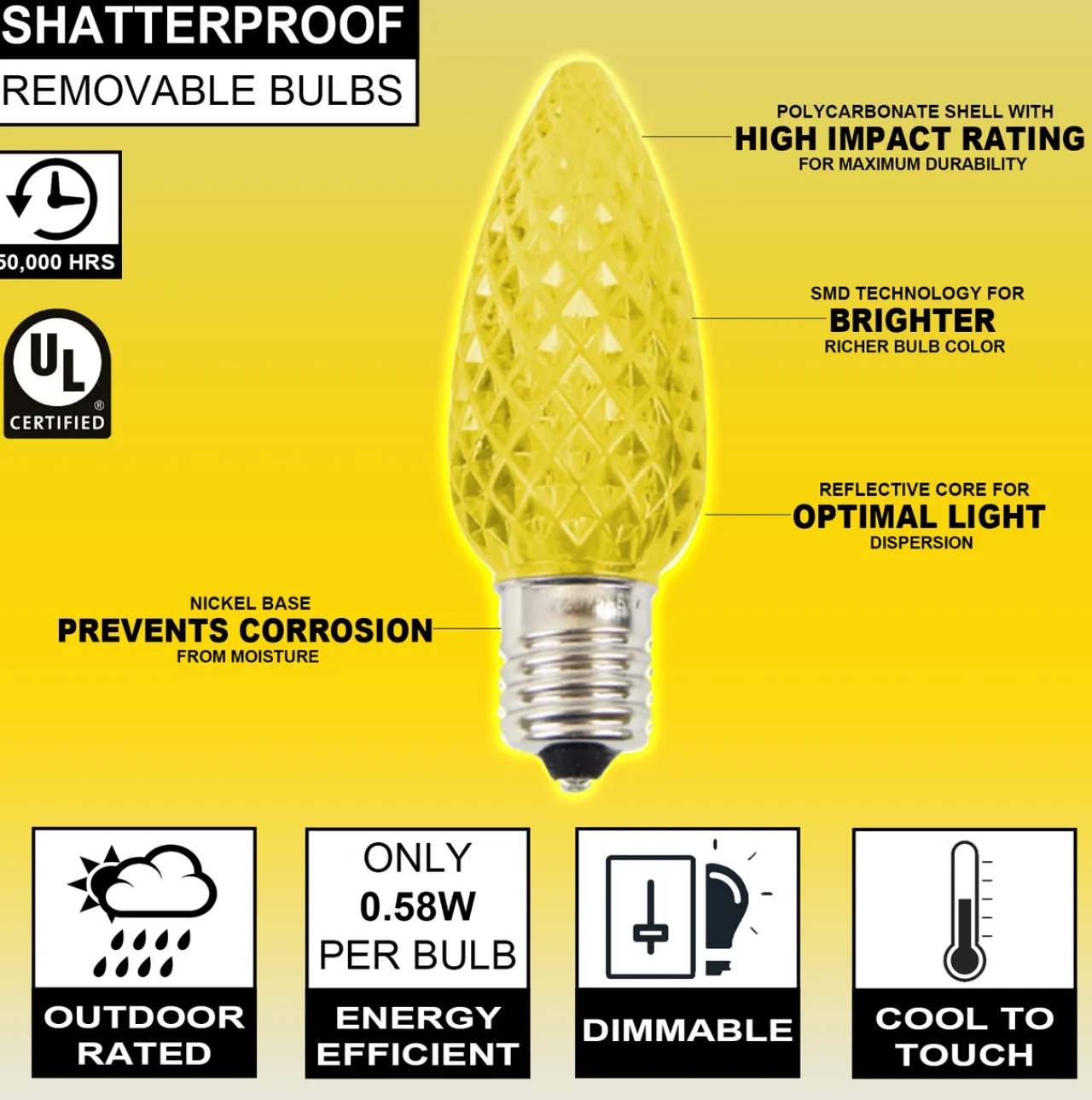 Clearance C9 Wonderful LED SMD Bulb (25 Bulbs/bag) - Faceted, Yellow Bulbs|Outdoor Lighting