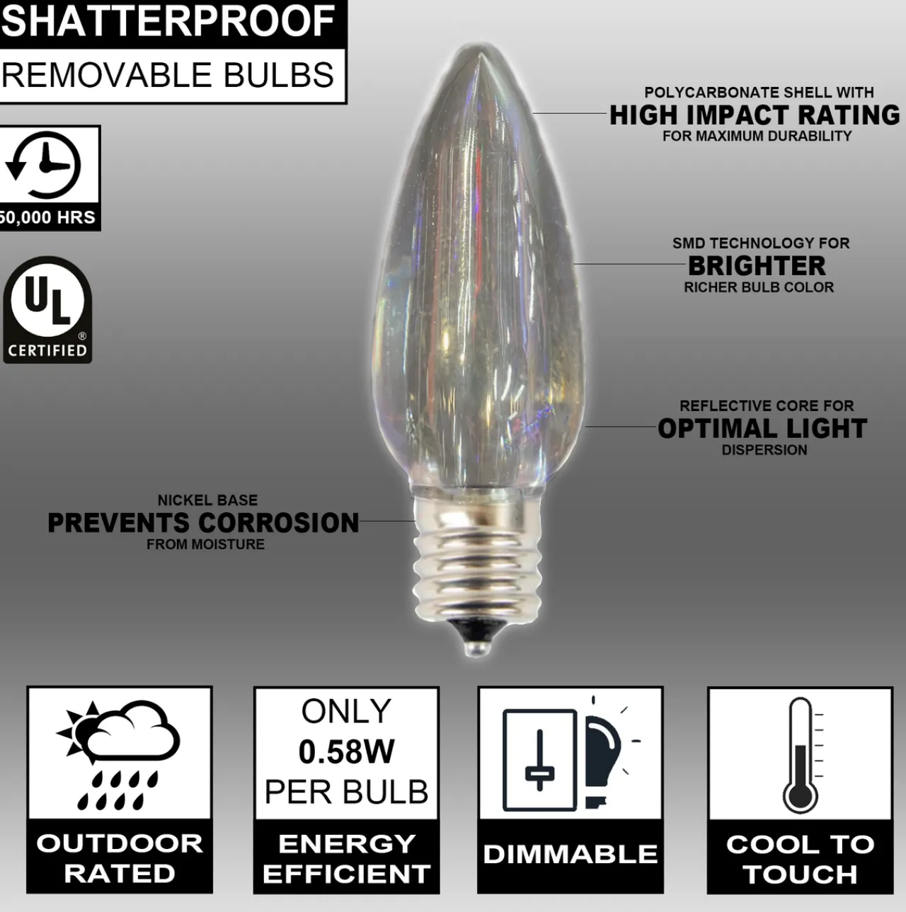 New C9 Wonderful LED SMD Bulb (25 Bulbs/bag) - Smooth, Warm White Bulbs|Outdoor Lighting