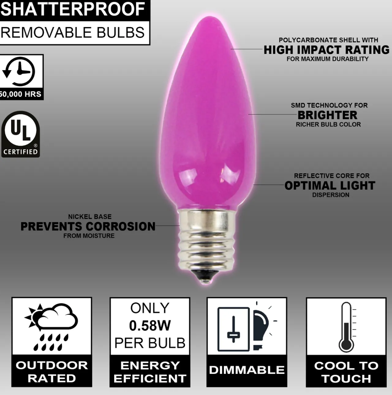 Cheap C9 Wonderful LED SMD Bulb (25 Bulbs/bag) - Frosted, Pink Bulbs|Outdoor Lighting