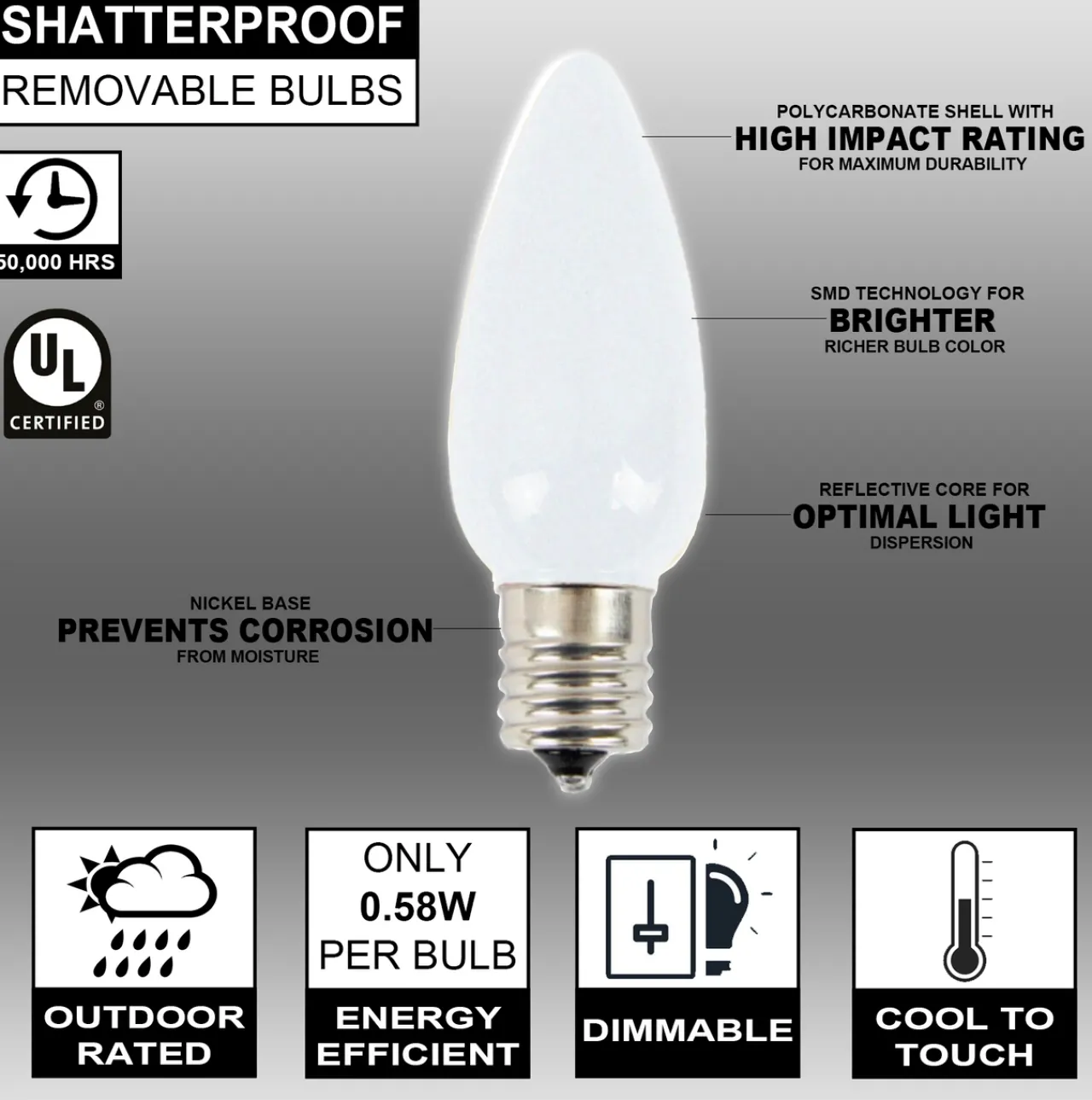 Sale C9 Wonderful LED SMD Bulb (25 Bulbs/bag) - Frosted, Pure White Bulbs|Outdoor Lighting
