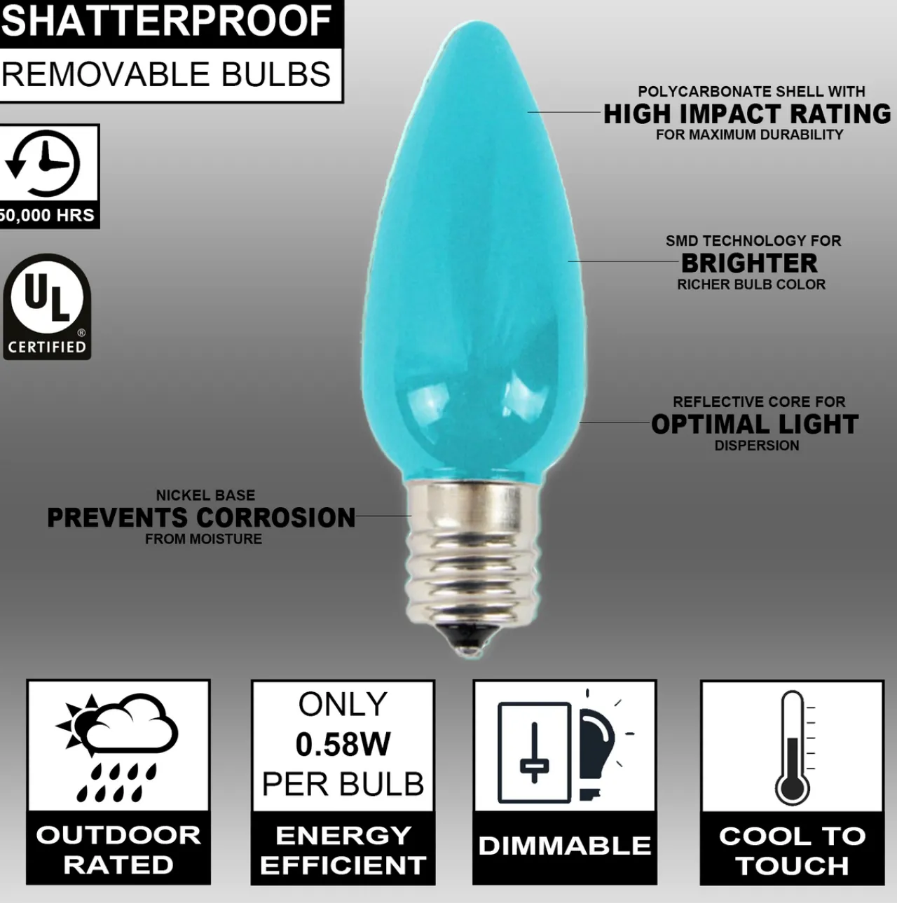 Online C9 Wonderful LED SMD Bulb (25 Bulbs/bag) - Frosted, Teal Bulbs|Outdoor Lighting
