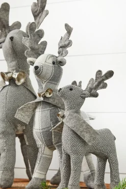 New Country Fabric Reindeer - Set Of 3 Christmas Accents