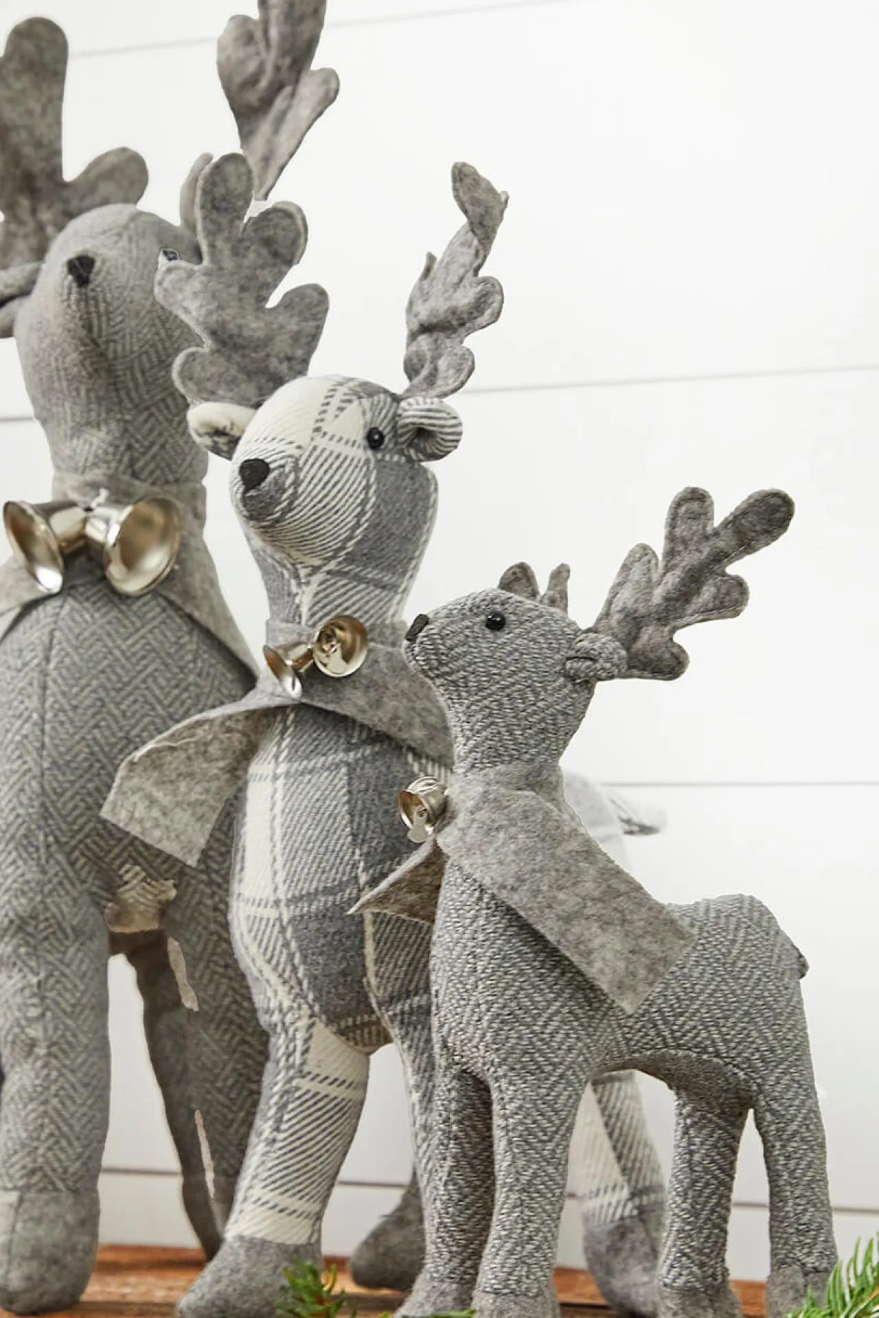 New Country Fabric Reindeer - Set Of 3 Christmas Accents