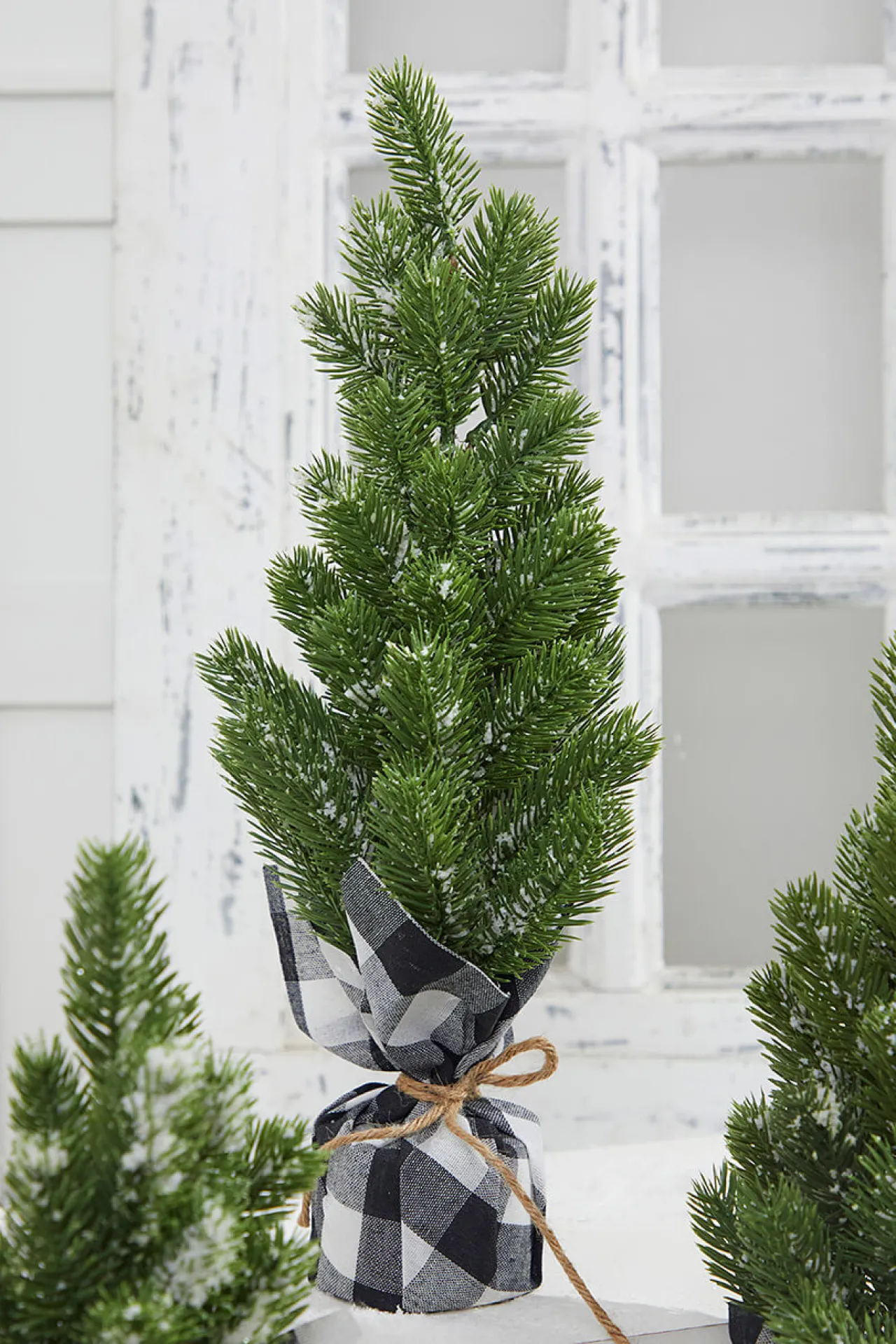 Best Flocked Pine Tree With Plaid Fabric - Large Christmas Accents