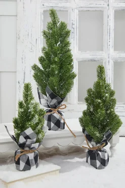 Best Flocked Pine Tree With Plaid Fabric - Large Christmas Accents