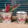 New Galvanized Metal “Joy” Containers - Set Of 2 Christmas Accents