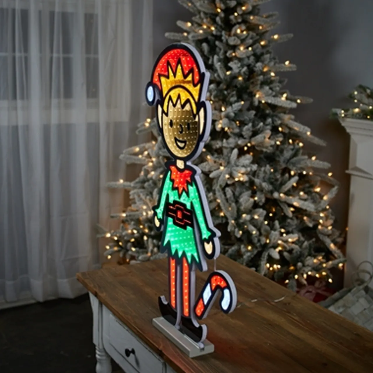 Hot 29"H Elf With Candy Cane Infinity Light Infinity Lights|Indoor Lighting