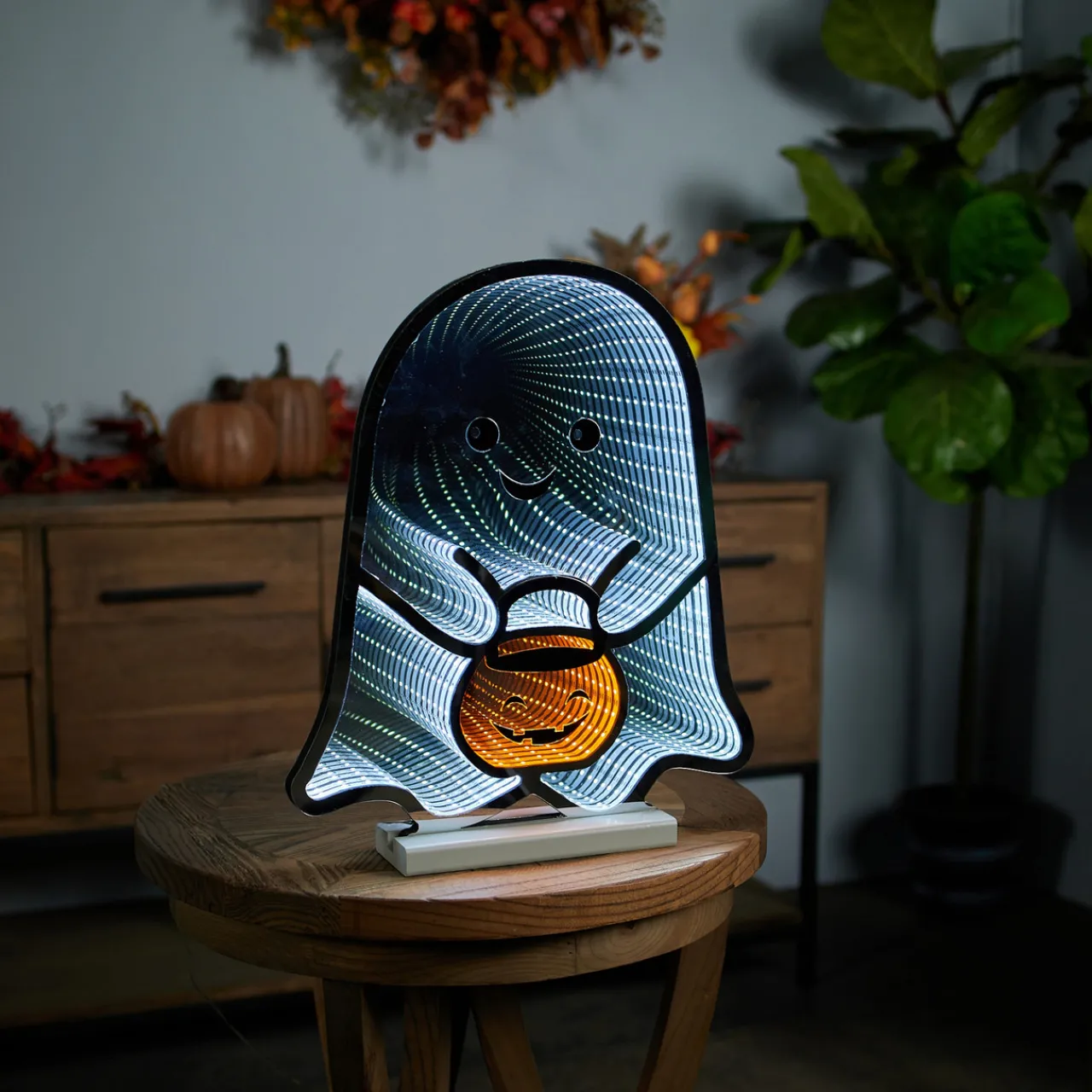 Clearance 16"H Ghost With Candy Bucket Infinity Light Infinity Lights|Indoor Lighting