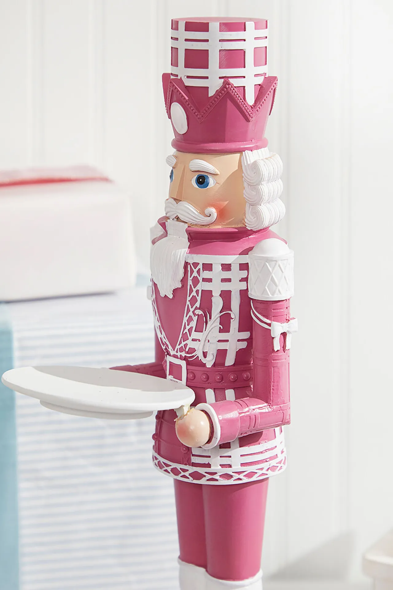 Best 20"H Nutcracker With Tray - Pink & White Christmas Accents