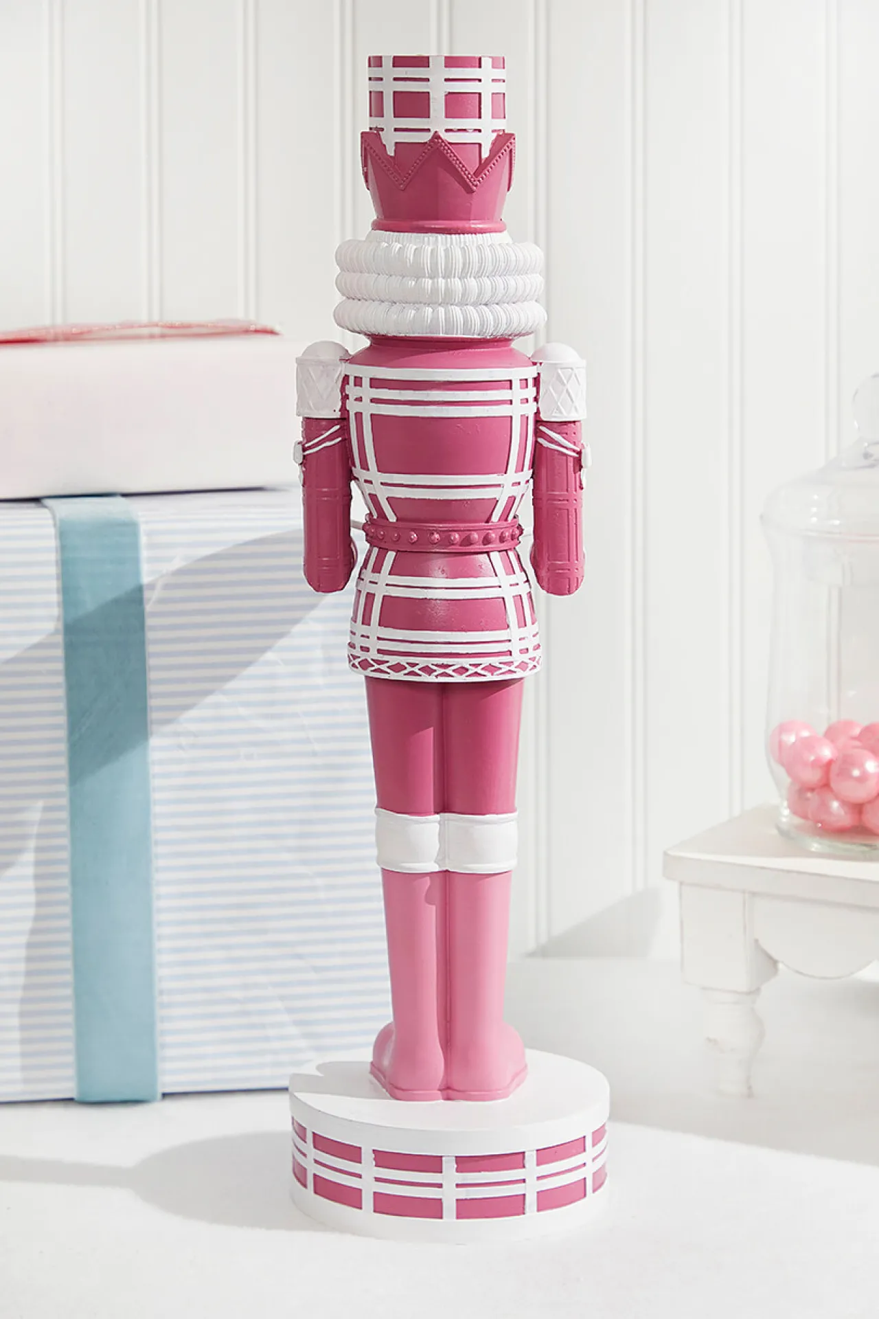 Best 20"H Nutcracker With Tray - Pink & White Christmas Accents