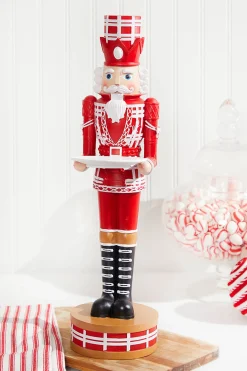 Sale 20"H Nutcracker With Tray - Red & White Christmas Accents