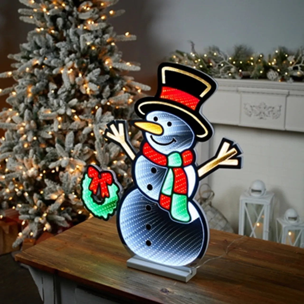 Hot 23.5"H Snowman With Wreath Infinity Light Infinity Lights|Indoor Lighting