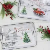 Cheap 17.3”L Holiday Farmhouse Red Truck Scene Tray Christmas Accents
