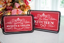 Shop Metal & Wood Engraved Holiday Trays - Set Of 2 Christmas Accents
