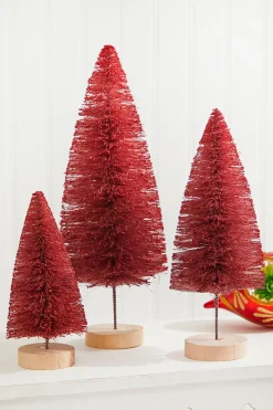 Cheap Red Bottle Brush Tree - Set Of 3 Christmas Accents