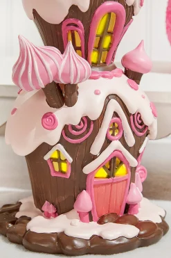 Cheap Resin Candy House With Led - Brown Pink Christmas Accents