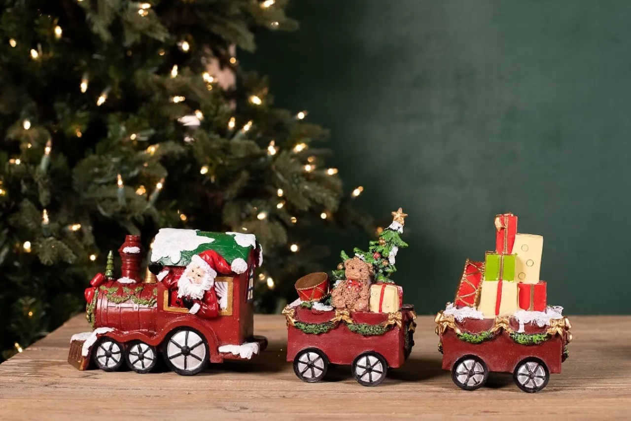Cheap Resin Santa Train - Set Of 3 Christmas Accents