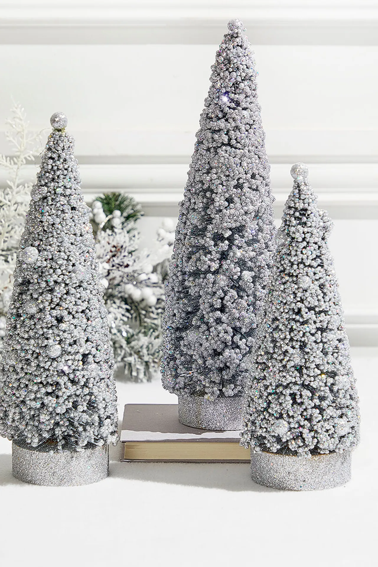 Fashion Silver Bottle Brush Trees - Set Of 3 Christmas Accents