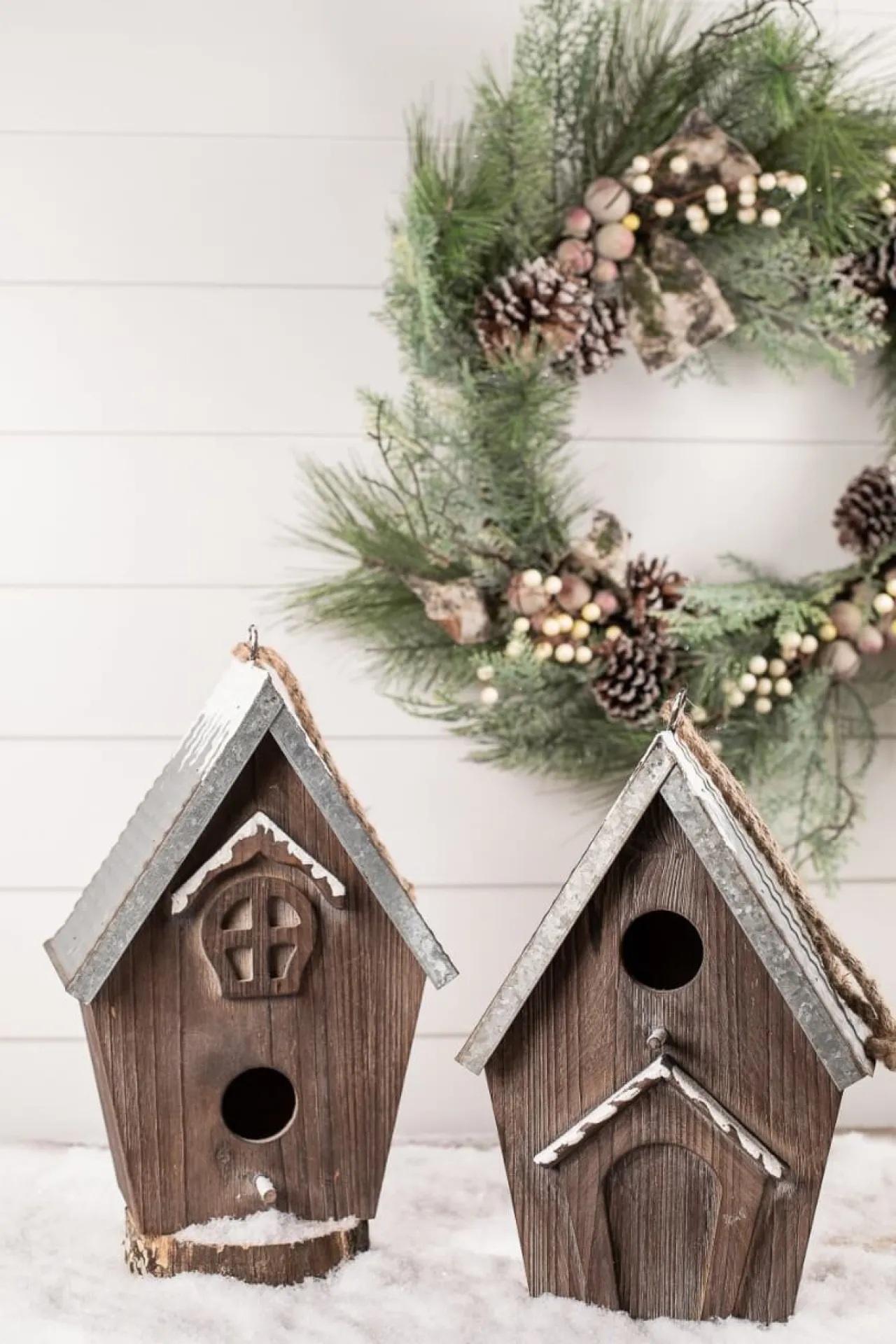 Clearance Wood Galvanized Metal Birdhouse Christmas Accents