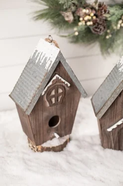 Clearance Wood Galvanized Metal Birdhouse Christmas Accents