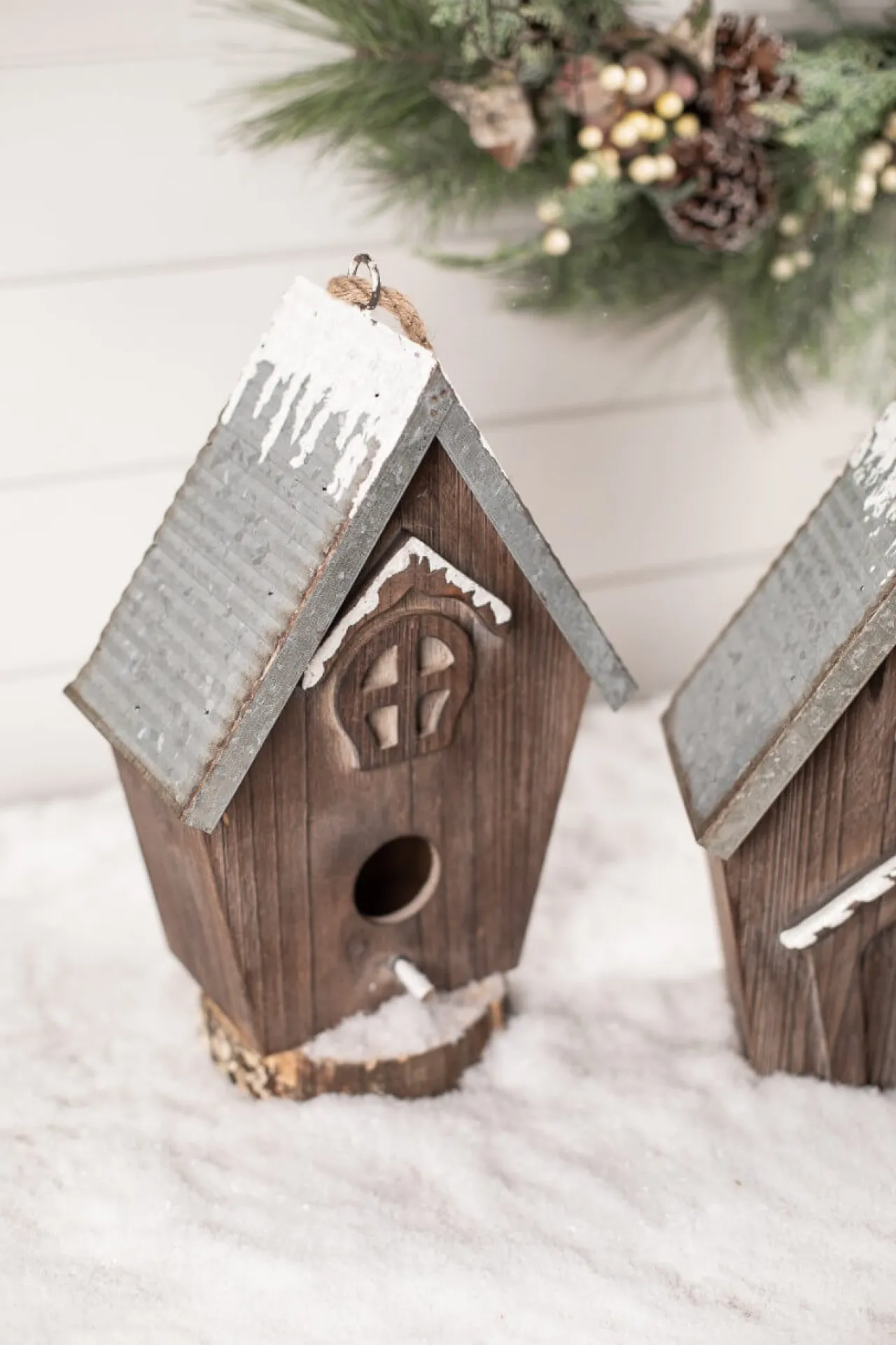Clearance Wood Galvanized Metal Birdhouse Christmas Accents