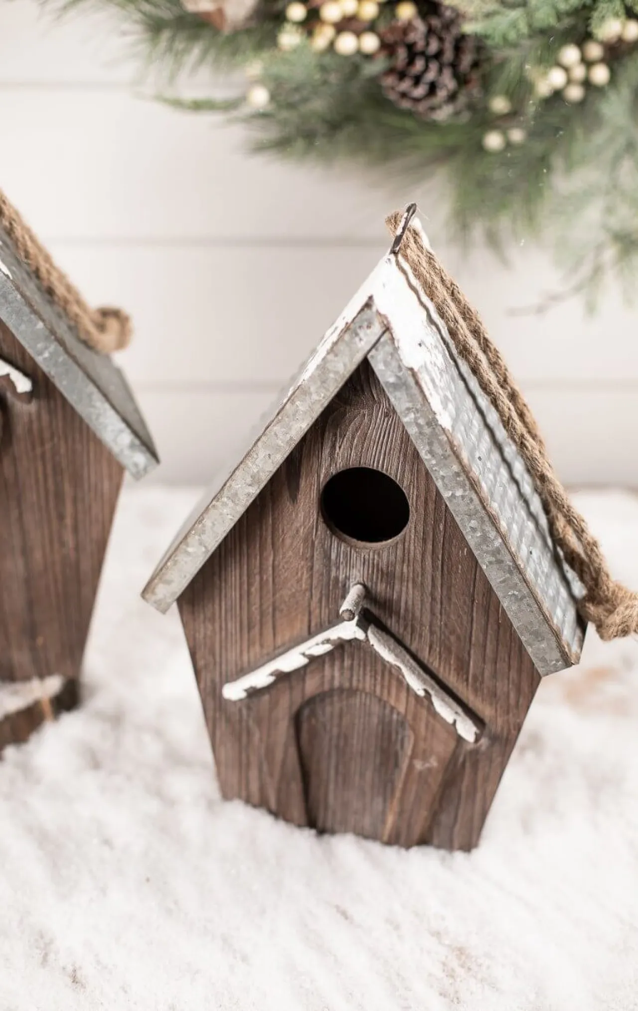 Clearance Wood Galvanized Metal Birdhouse Christmas Accents